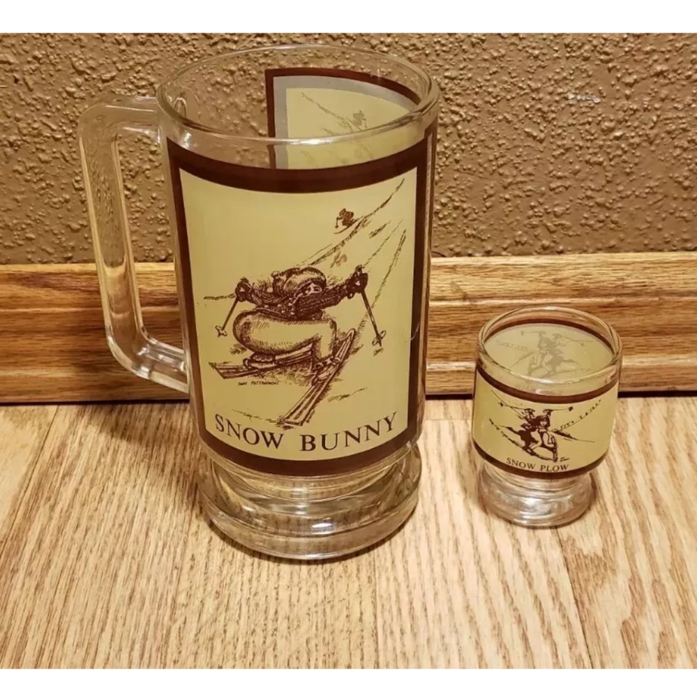 Snow Bunny Beer Mug & Snow Plow Shot Glass Girl Lot of 2